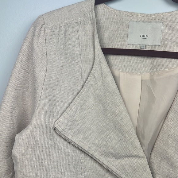 ICHI linen blend zipper closure moto style jacket size 38/ medium - Picture 2 of 10